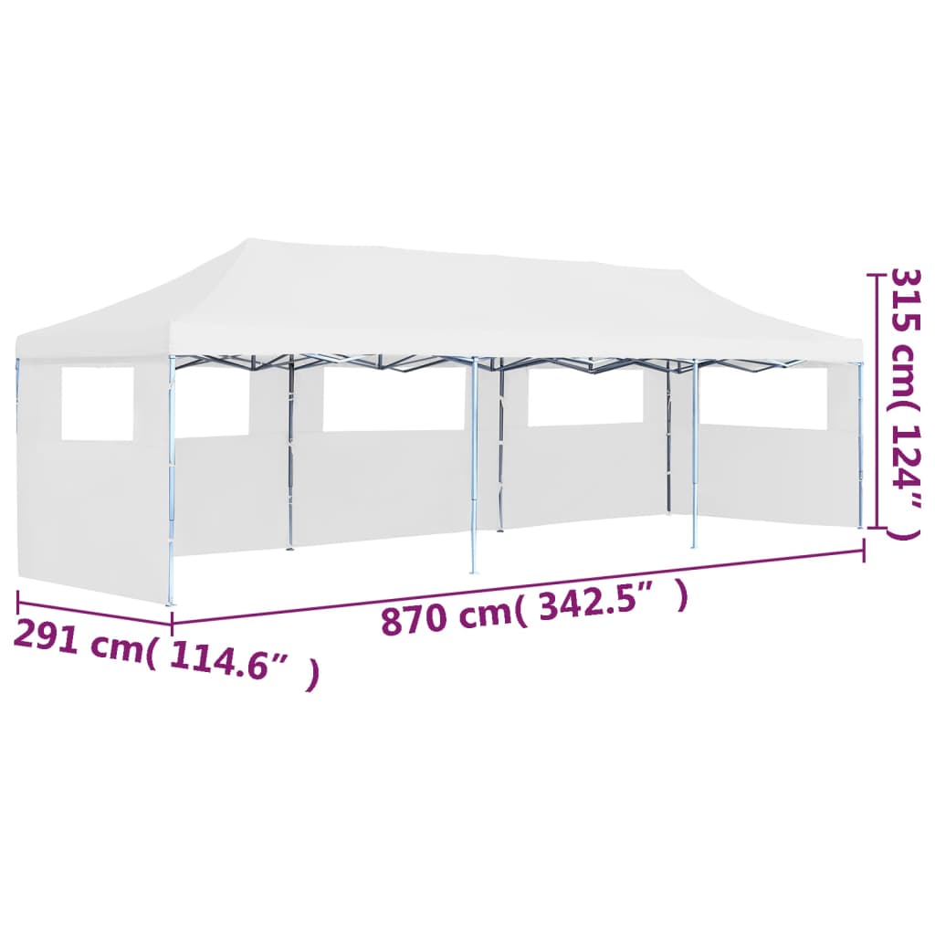 dimensions Tente de réception blanche avec 5 parois 3x9m